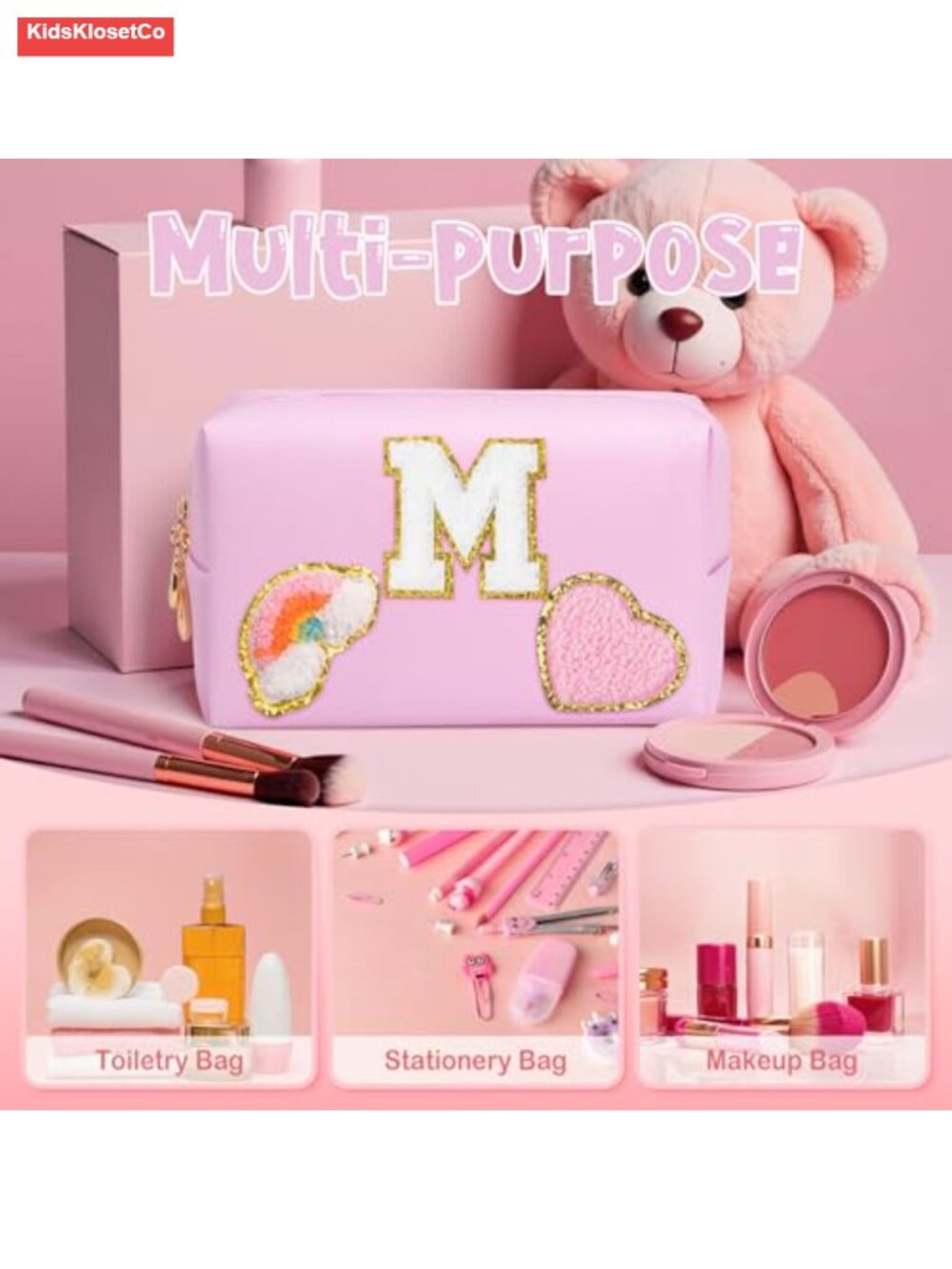 Personalized Makeup Bag PU Leather Cosmetic Organizer with Keychain Bracelet - Picture 3 of 6